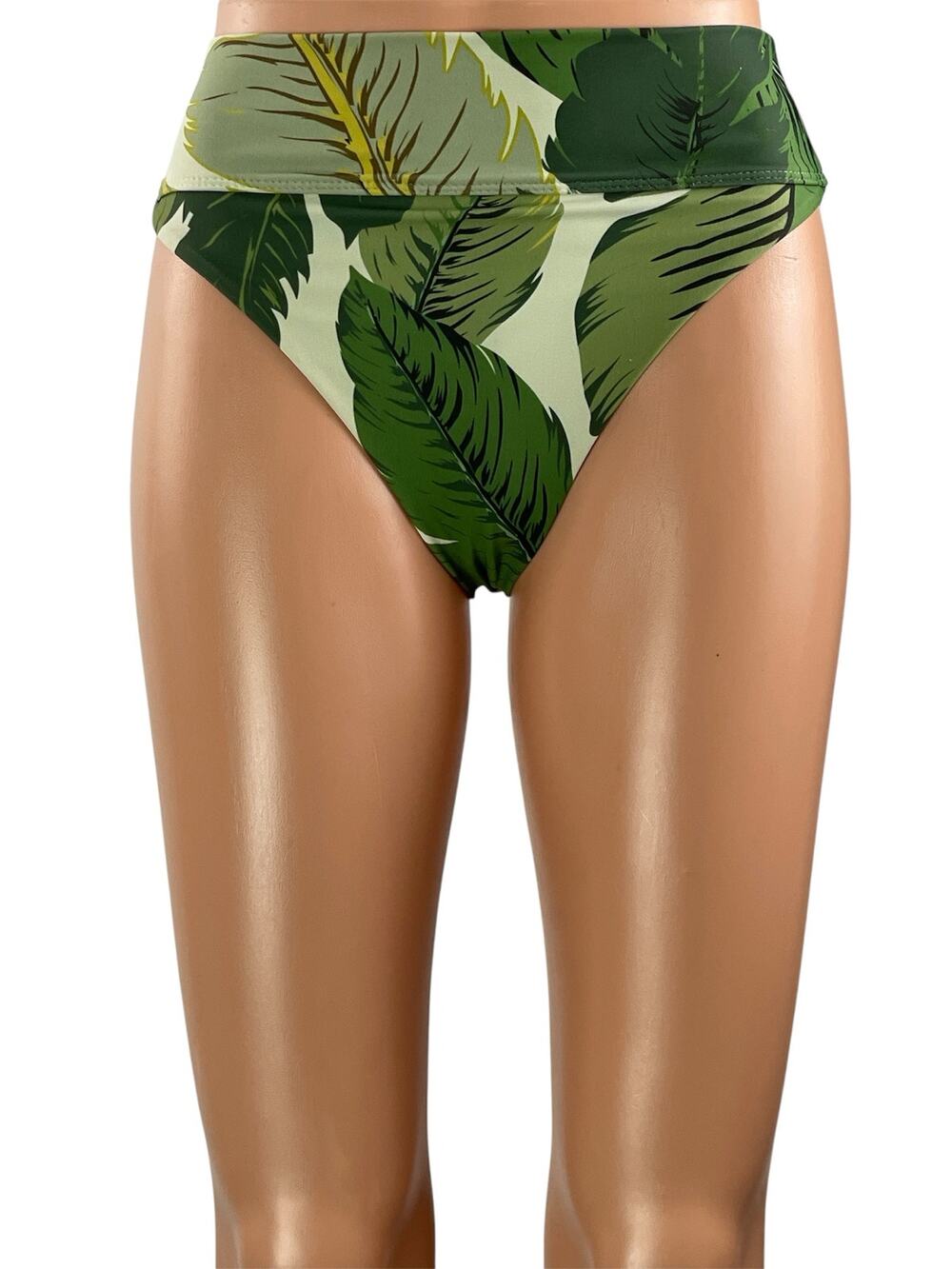 Beach Riot x Stone Cold Fox Green Leaf High Waist Bikini Bottom Swimwear Size S